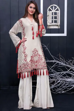 1399-OFF-WHITE EMBROIDERED COTTON NET UNSTITCHED