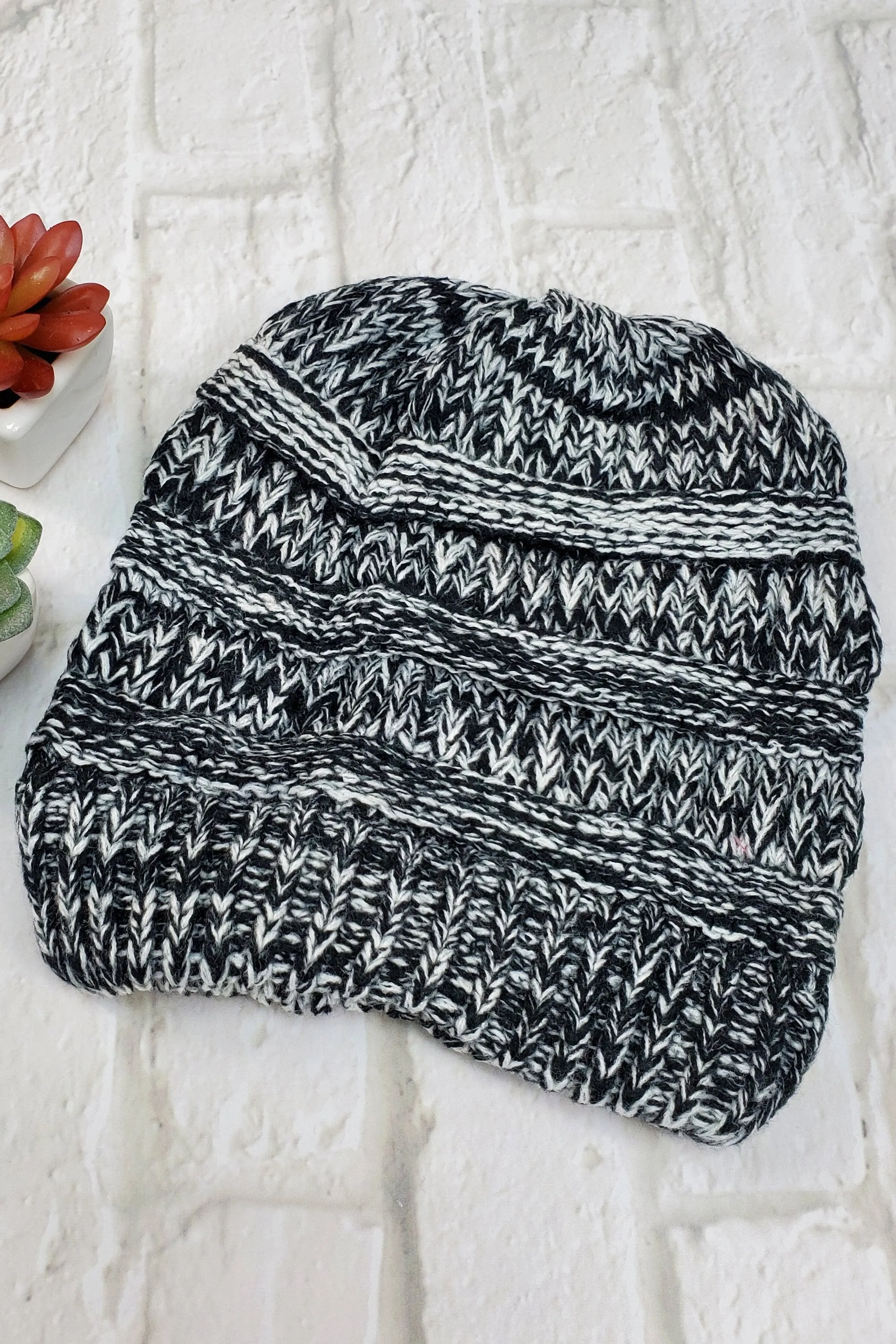 #24 Black & Grey Ponytail Beanie