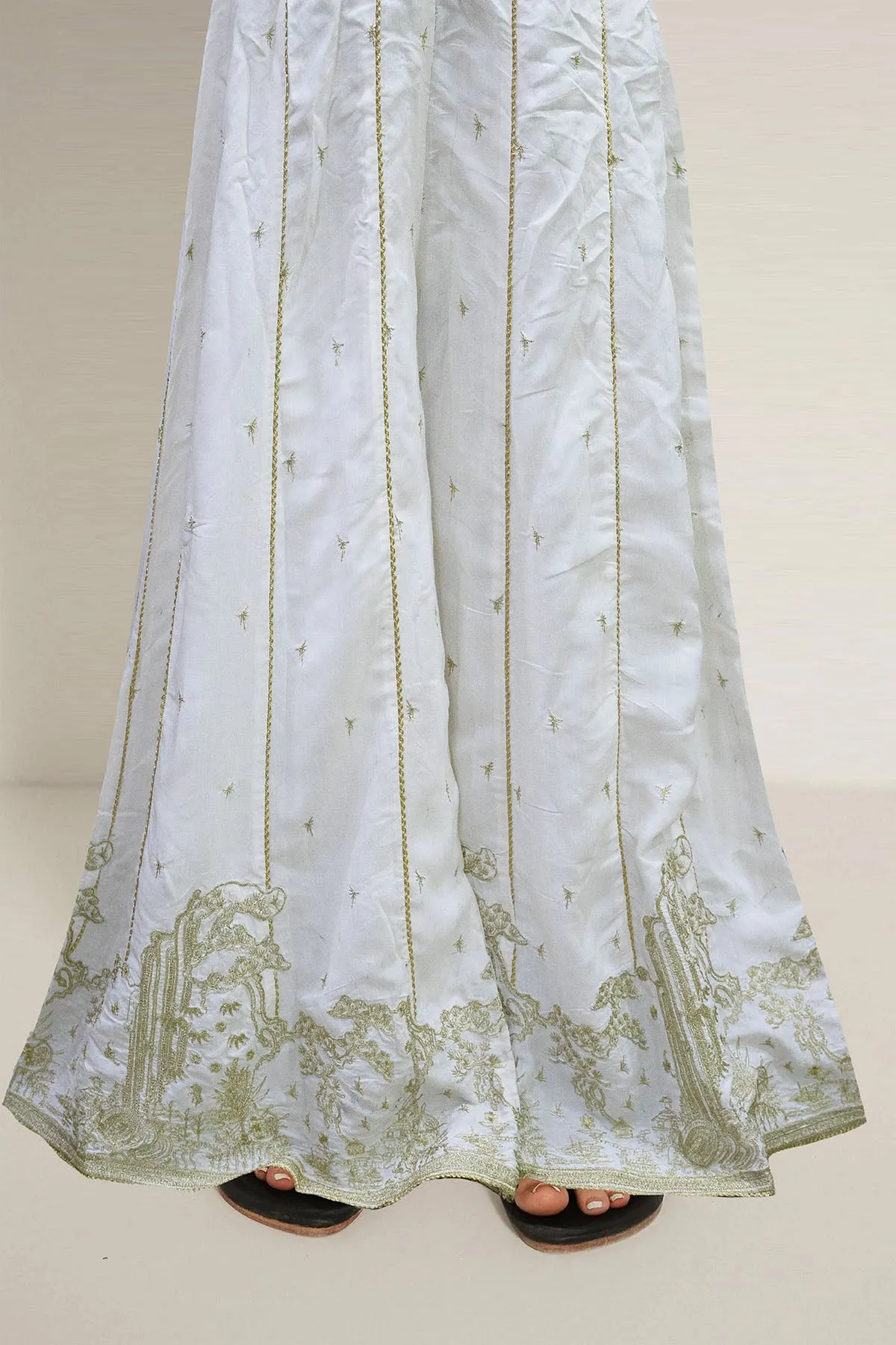 3161-CRON-SILK EMBROIDERED SILK TROUSER STITCHED