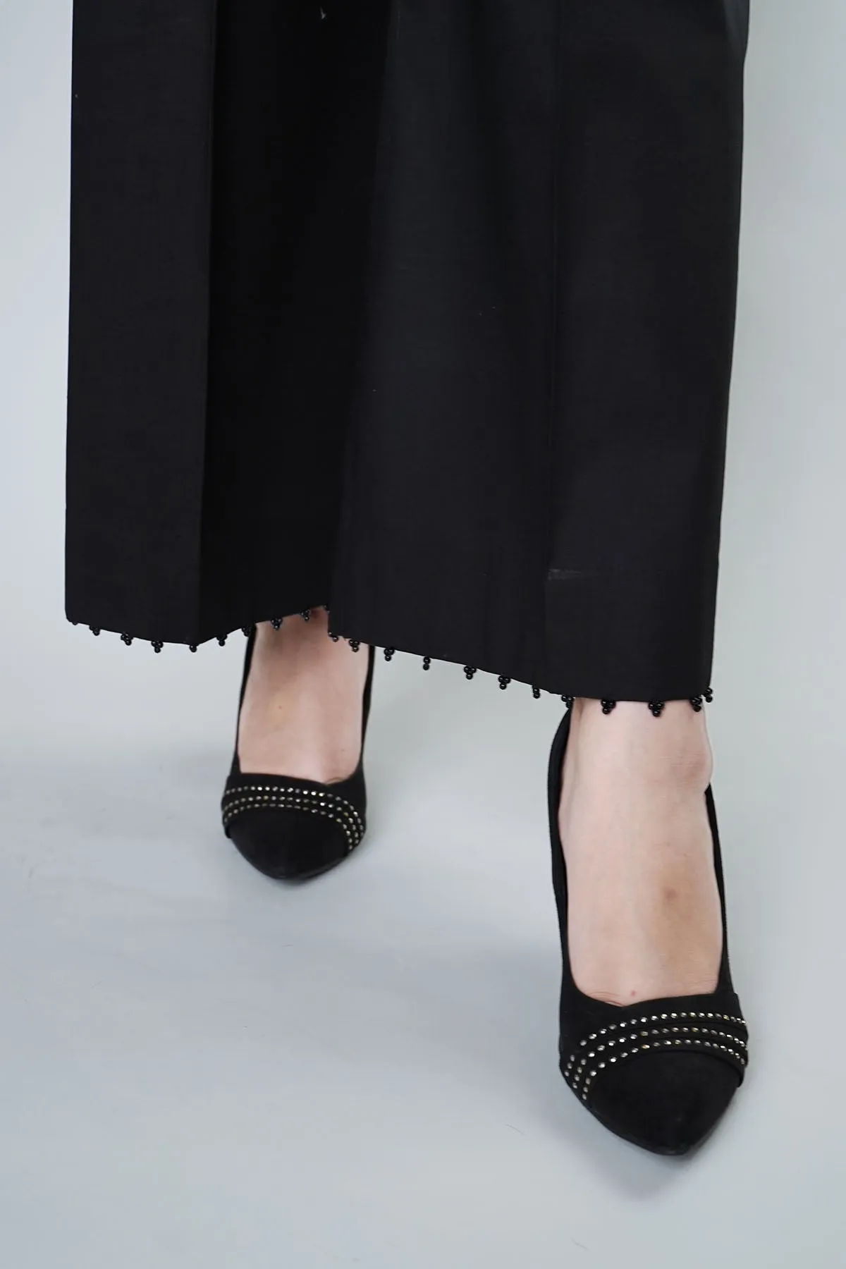 3849-BLACK EMBROIDERED TROUSER STITCHED
