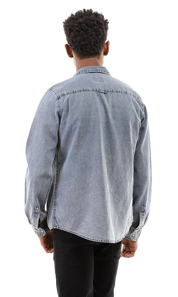 94530 Front Batched Pockets Pique Denim Shirt - Standard Blue