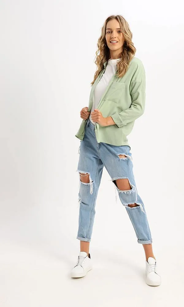 94815 Front Patched Pocket Mint Casual Summer Shirt