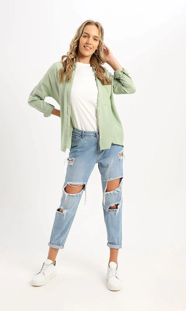 94815 Front Patched Pocket Mint Casual Summer Shirt