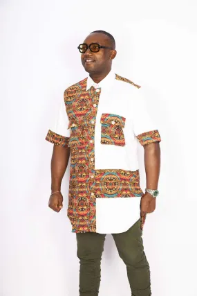 African Crocodile Print White Long Shirt