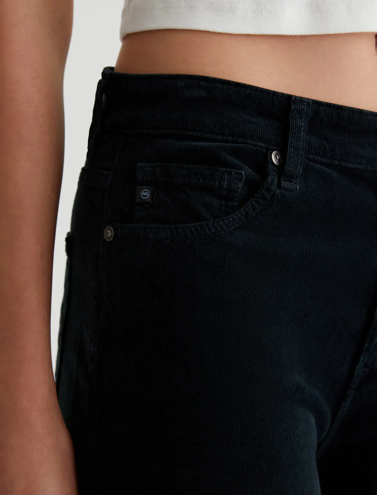AG Denim Saige Black Corduroy Wide Leg Cropped Pants for Women