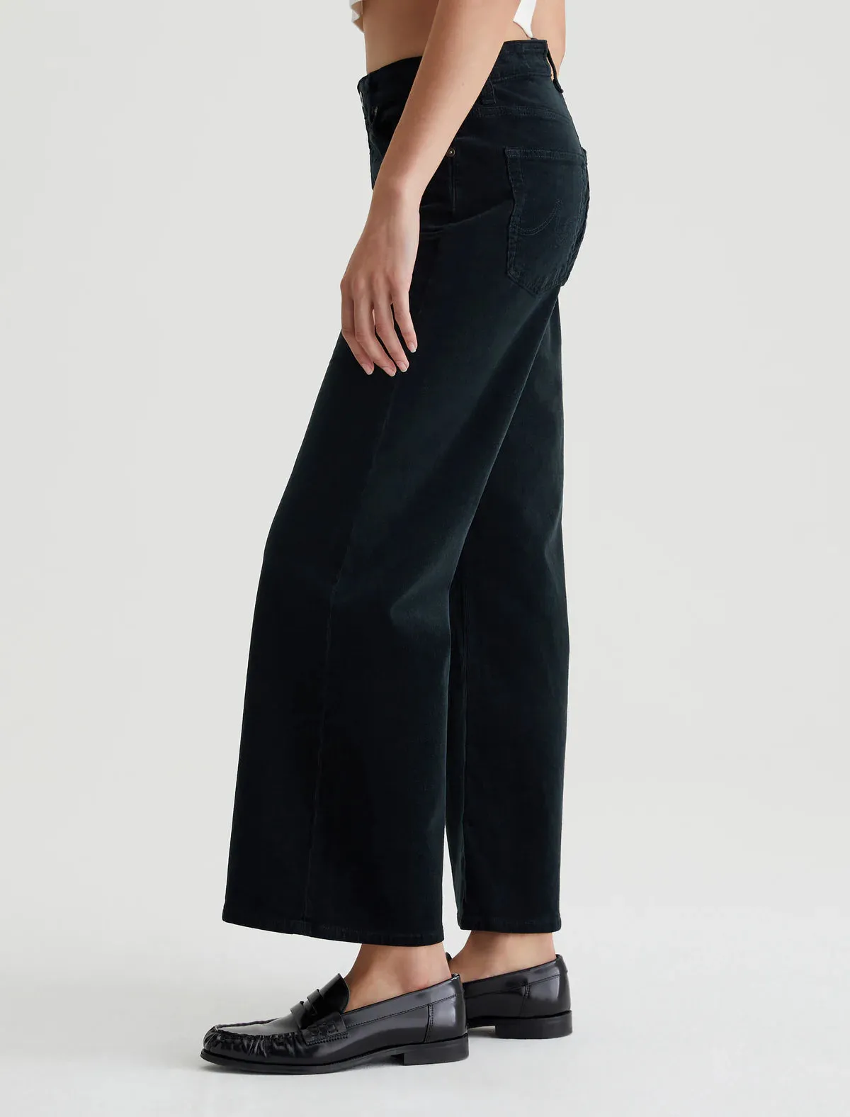 AG Denim Saige Black Corduroy Wide Leg Cropped Pants for Women