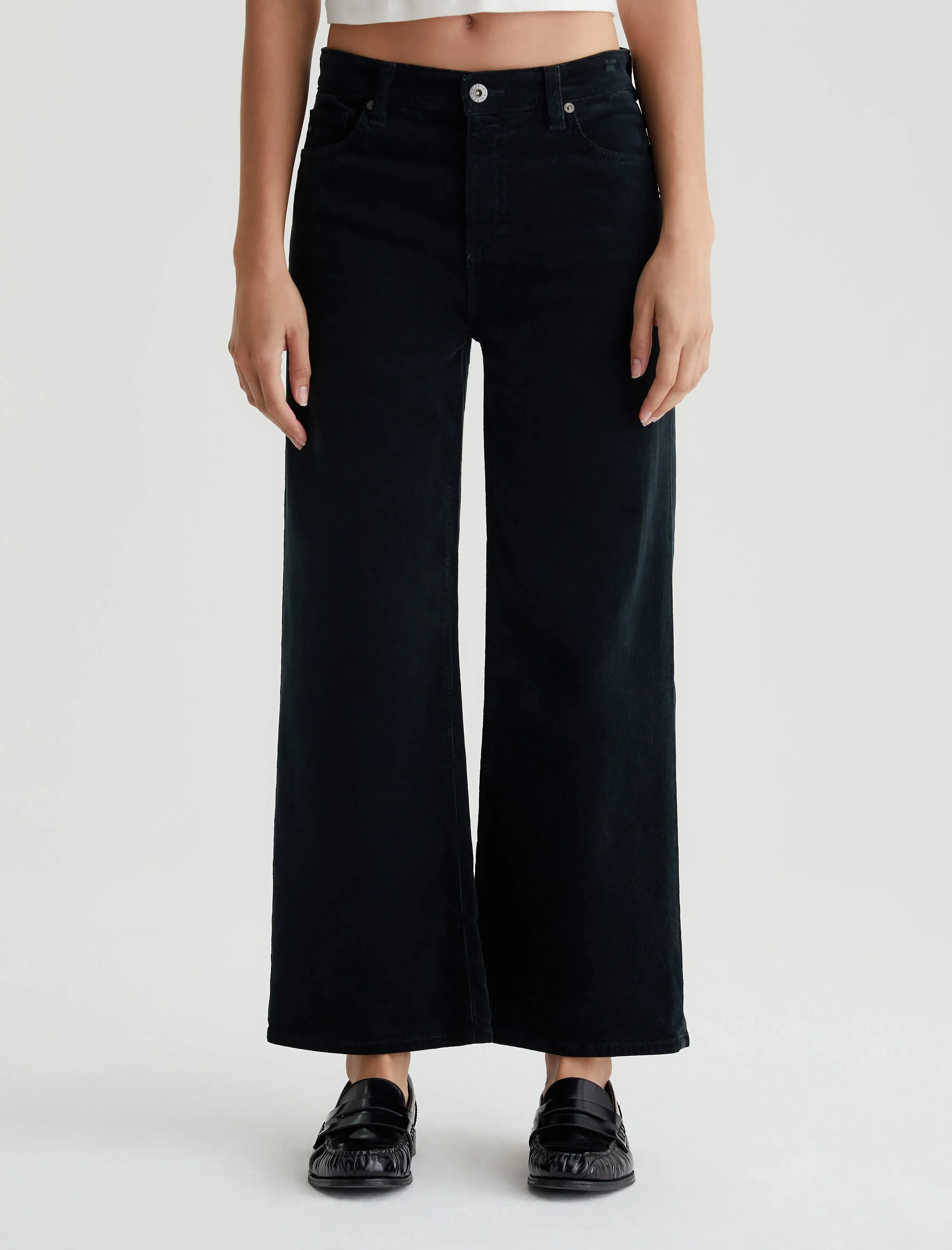 AG Denim Saige Black Corduroy Wide Leg Cropped Pants for Women