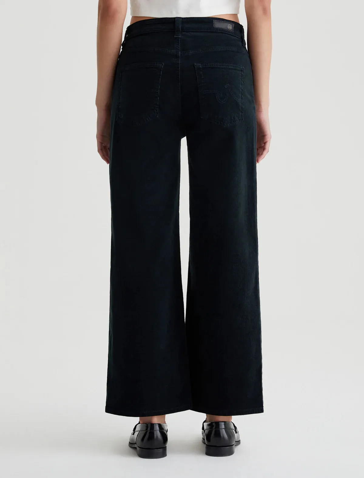 AG Denim Saige Black Corduroy Wide Leg Cropped Pants for Women