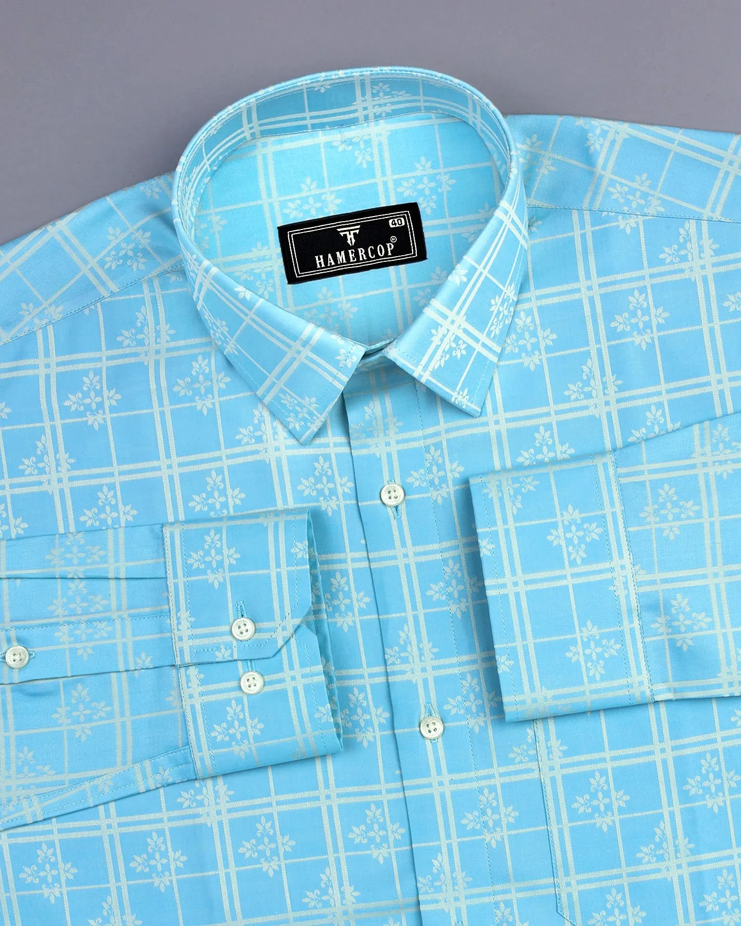 Aqua Blue Jacquard Patterned Premium Cotton Shirt