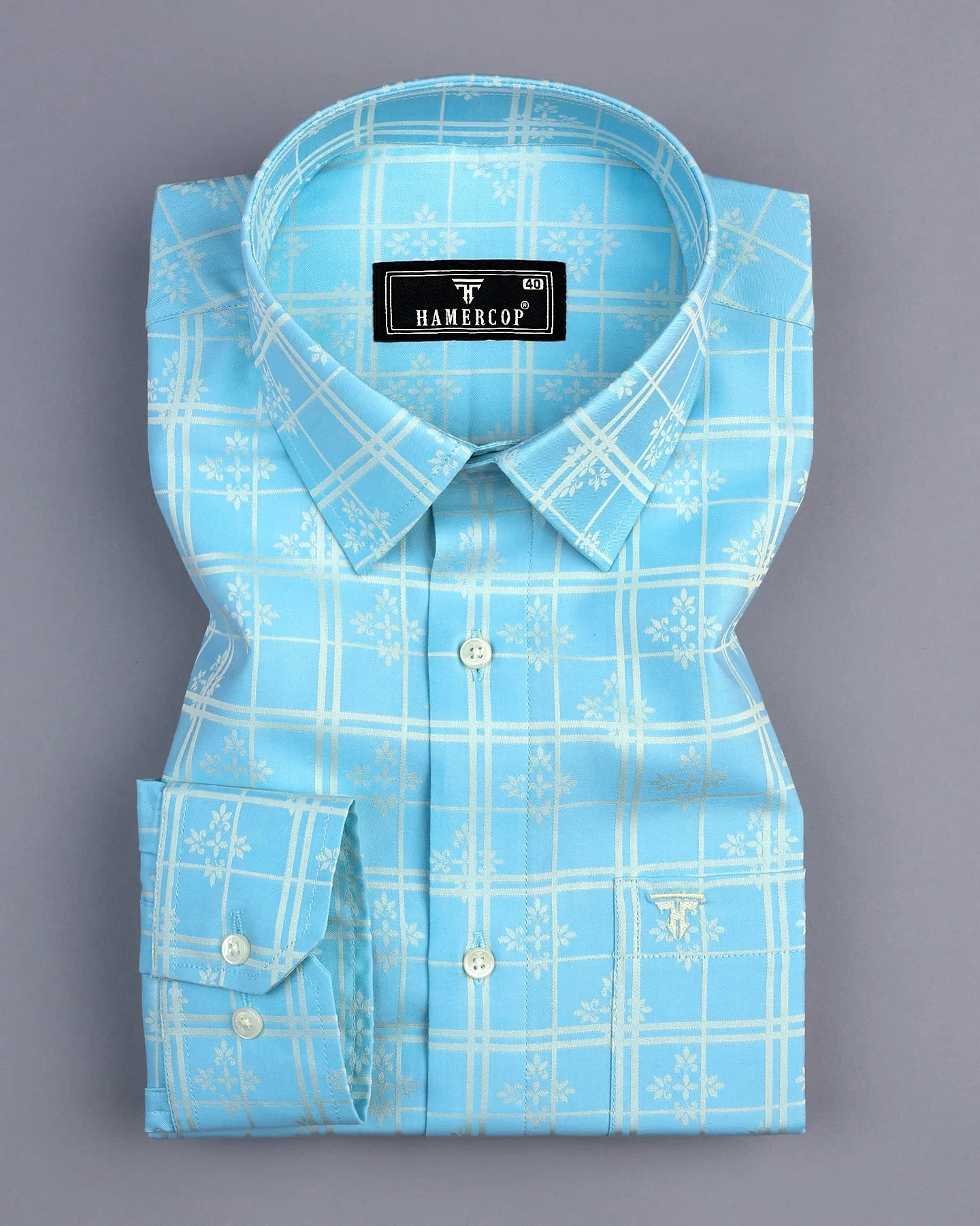 Aqua Blue Jacquard Patterned Premium Cotton Shirt