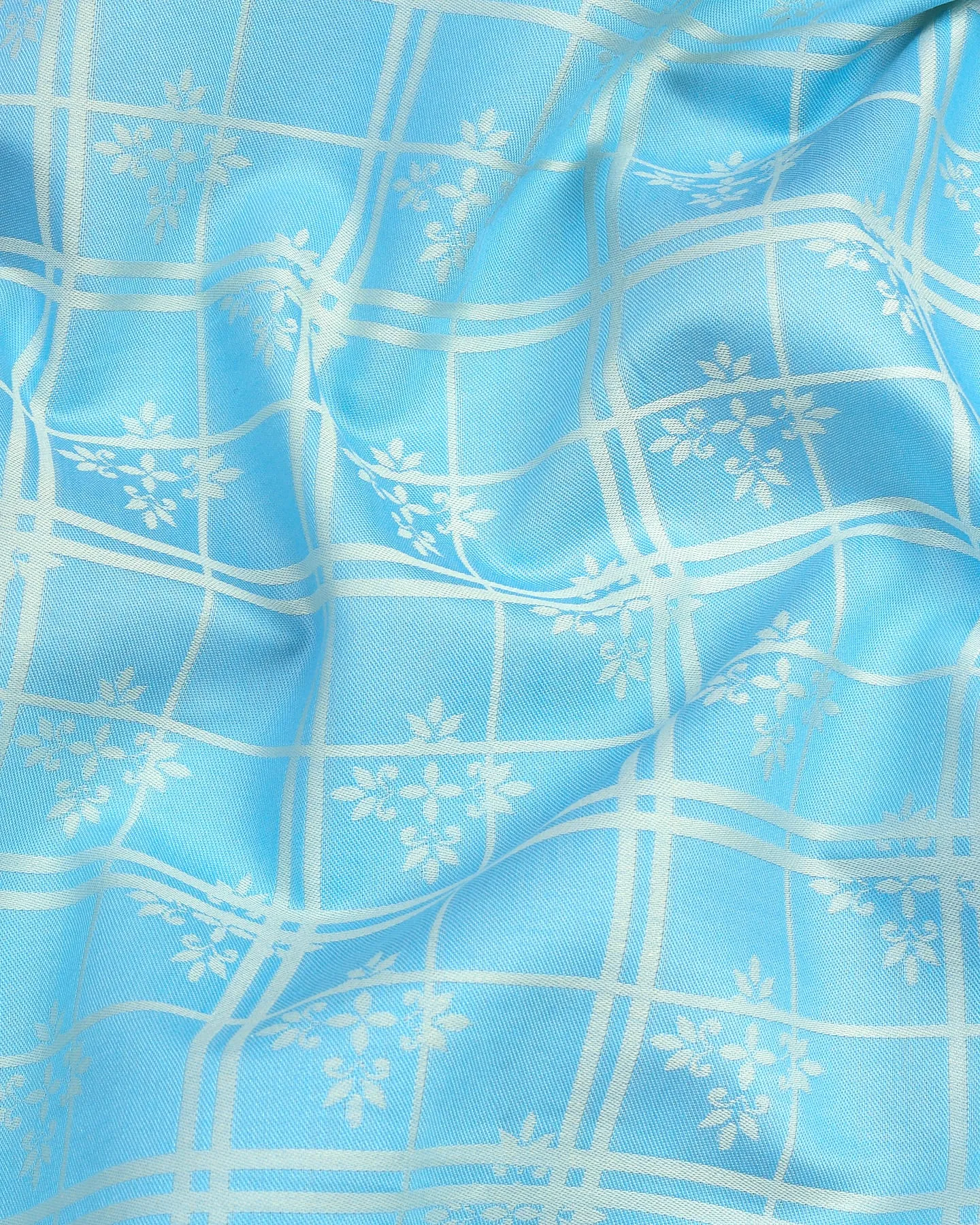 Aqua Blue Jacquard Patterned Premium Cotton Shirt