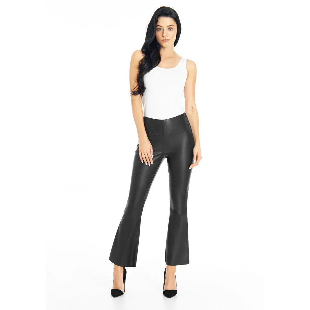 Ava RW flare pants with stretch in soft leather quality / 50896 - Black (Nero)