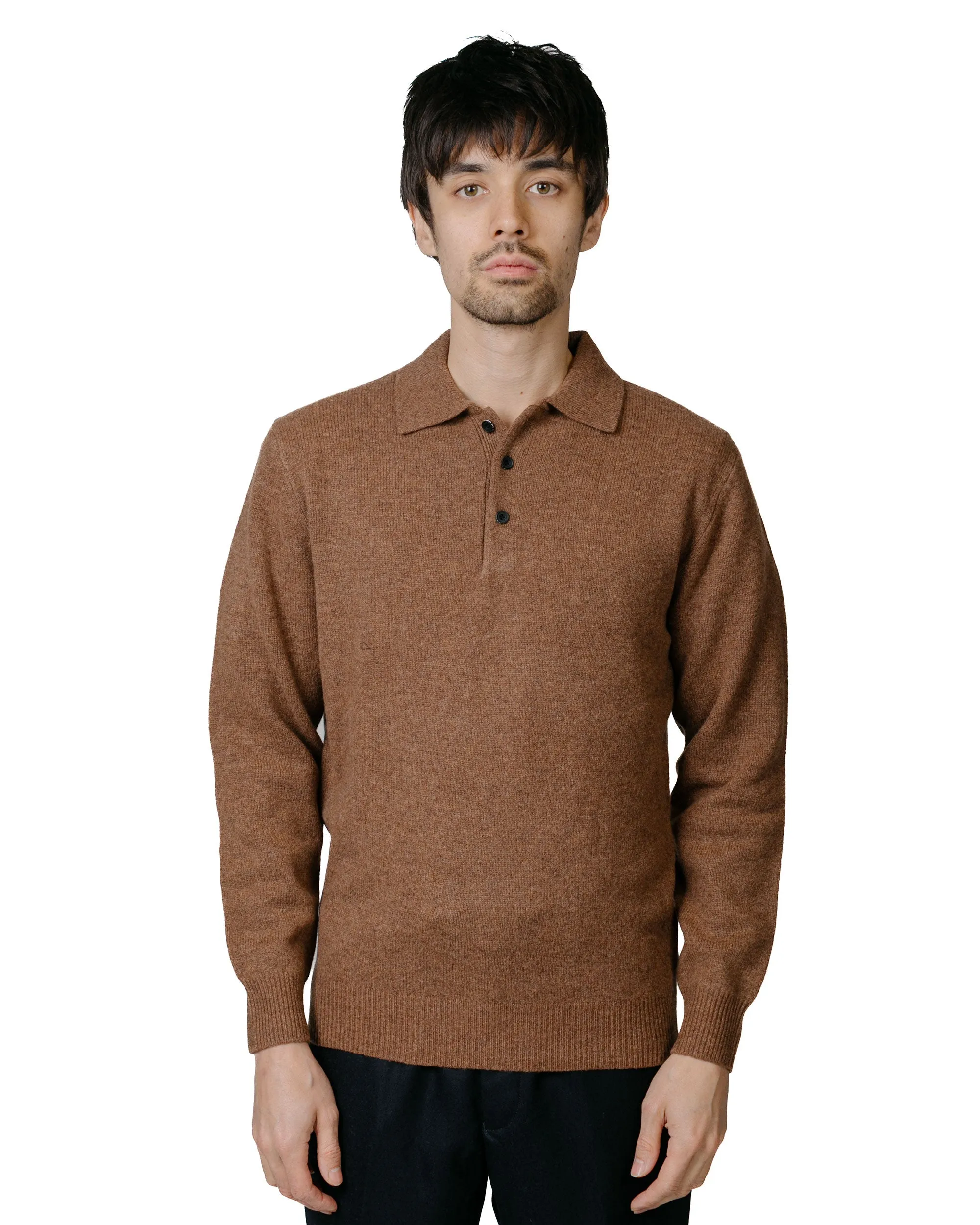 Mens Classic Brown Knit Polo Shirt - Beams Plus 9G