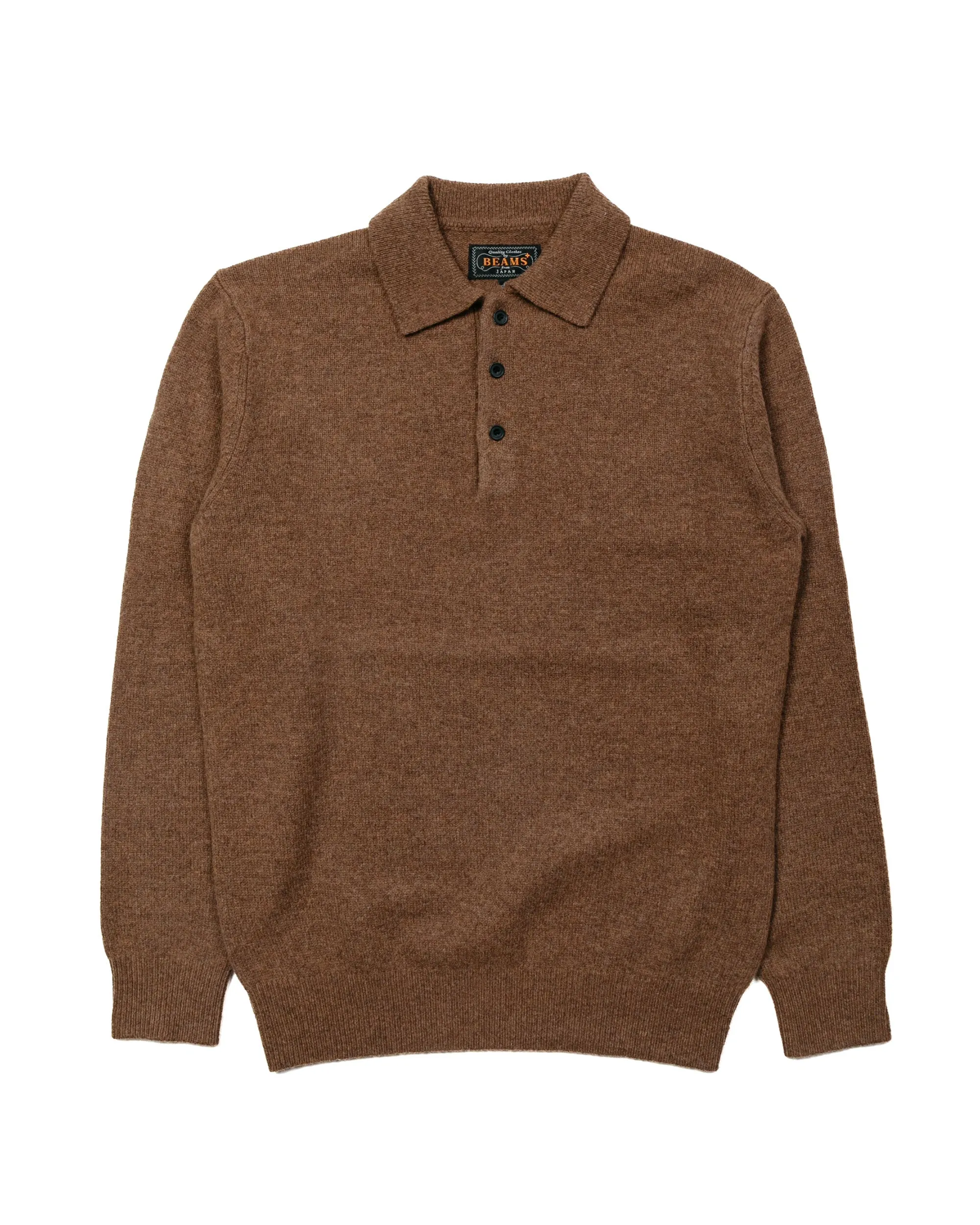 Mens Classic Brown Knit Polo Shirt - Beams Plus 9G