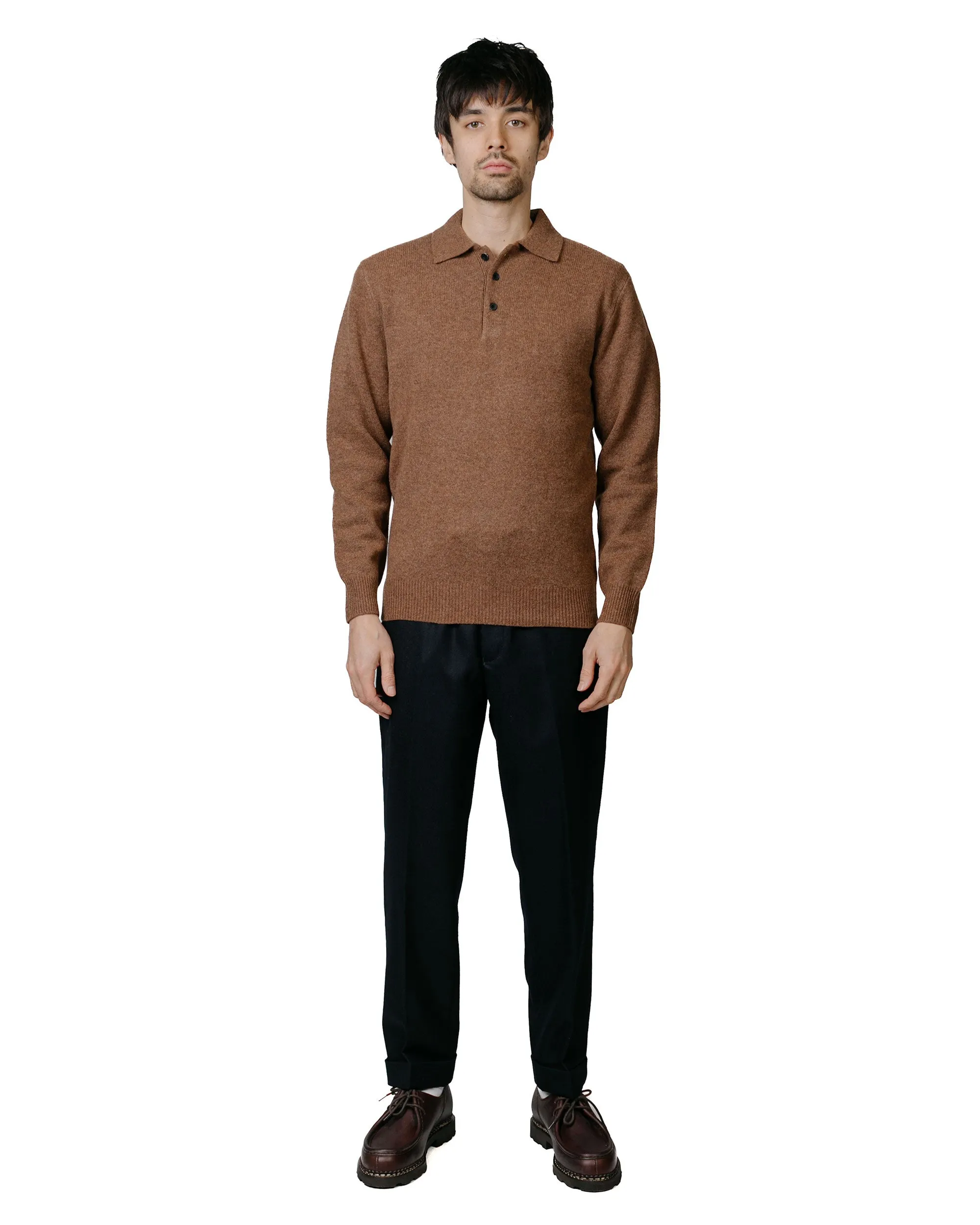 Mens Classic Brown Knit Polo Shirt - Beams Plus 9G