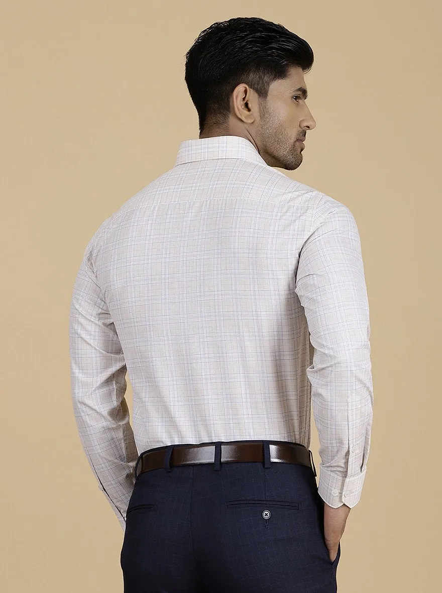 Beige Checked Slim Fit Formal Shirt | Greenfibre