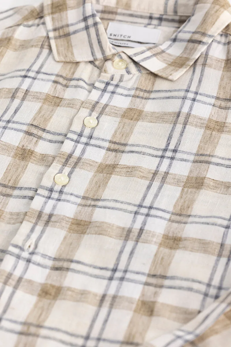 Beige Checks Linen Blend Shirt