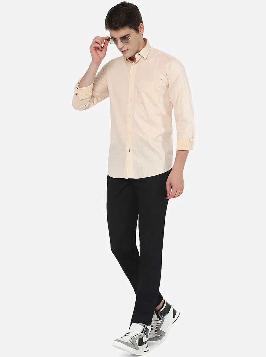 Beige Solid Slim Fit Casual Shirt | JadeBlue