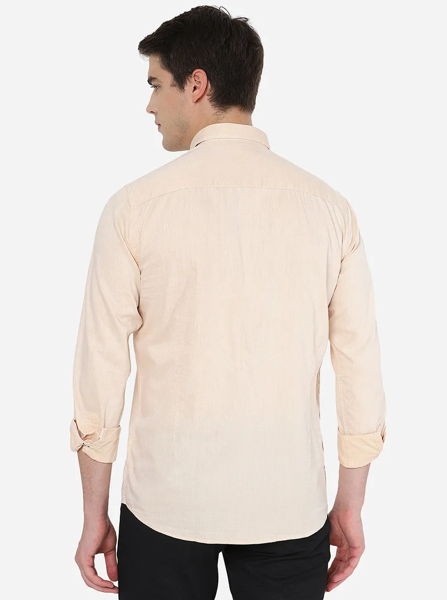 Beige Solid Slim Fit Casual Shirt | JadeBlue