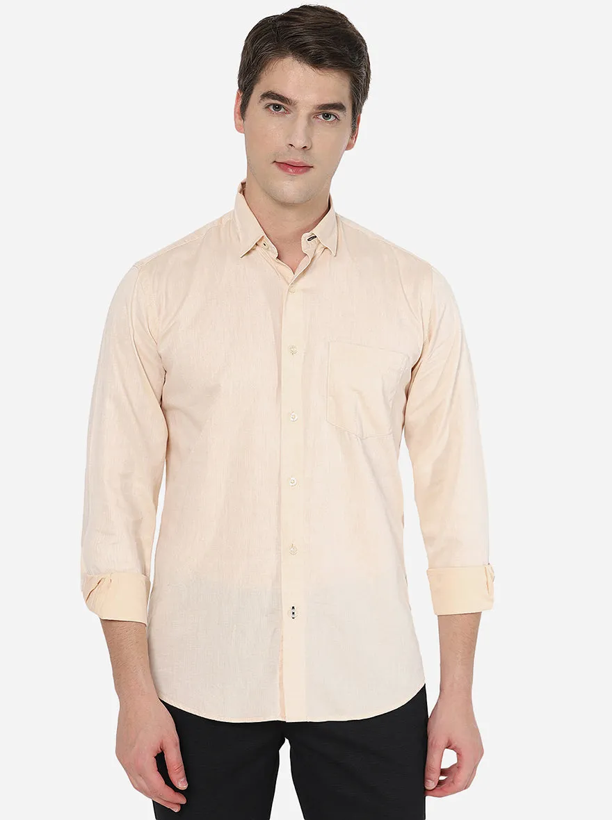 Beige Solid Slim Fit Casual Shirt | JadeBlue