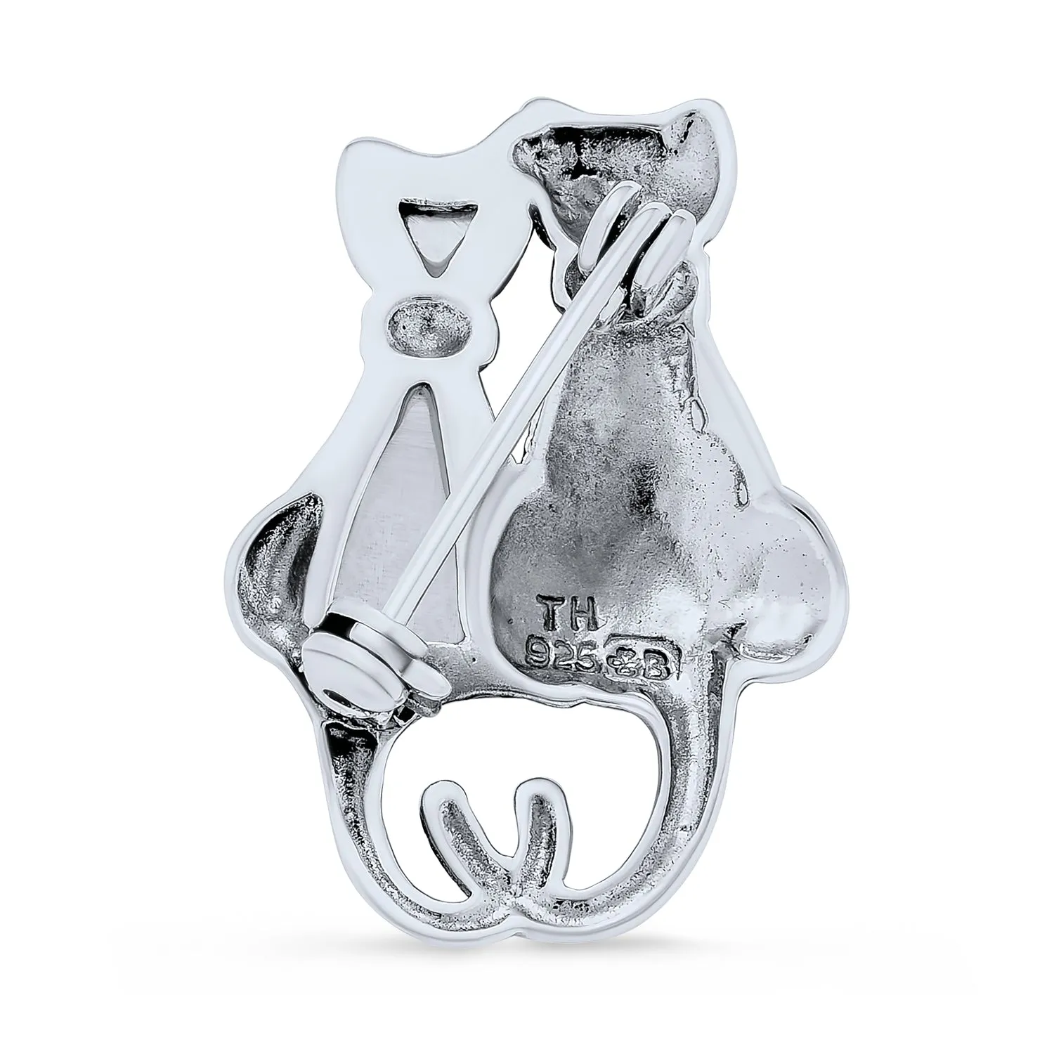 Black Onyx & White MOP Marcasite Two Cats Kitten Brooch Pin Stud Earrings Silver