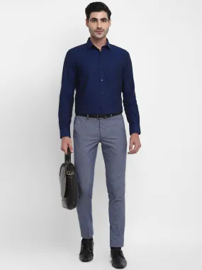 Blue Self Design Ultra Slim Fit Trouser