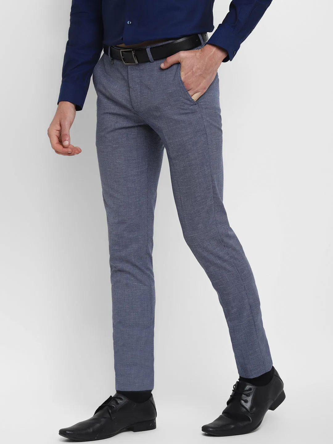 Blue Self Design Ultra Slim Fit Trouser