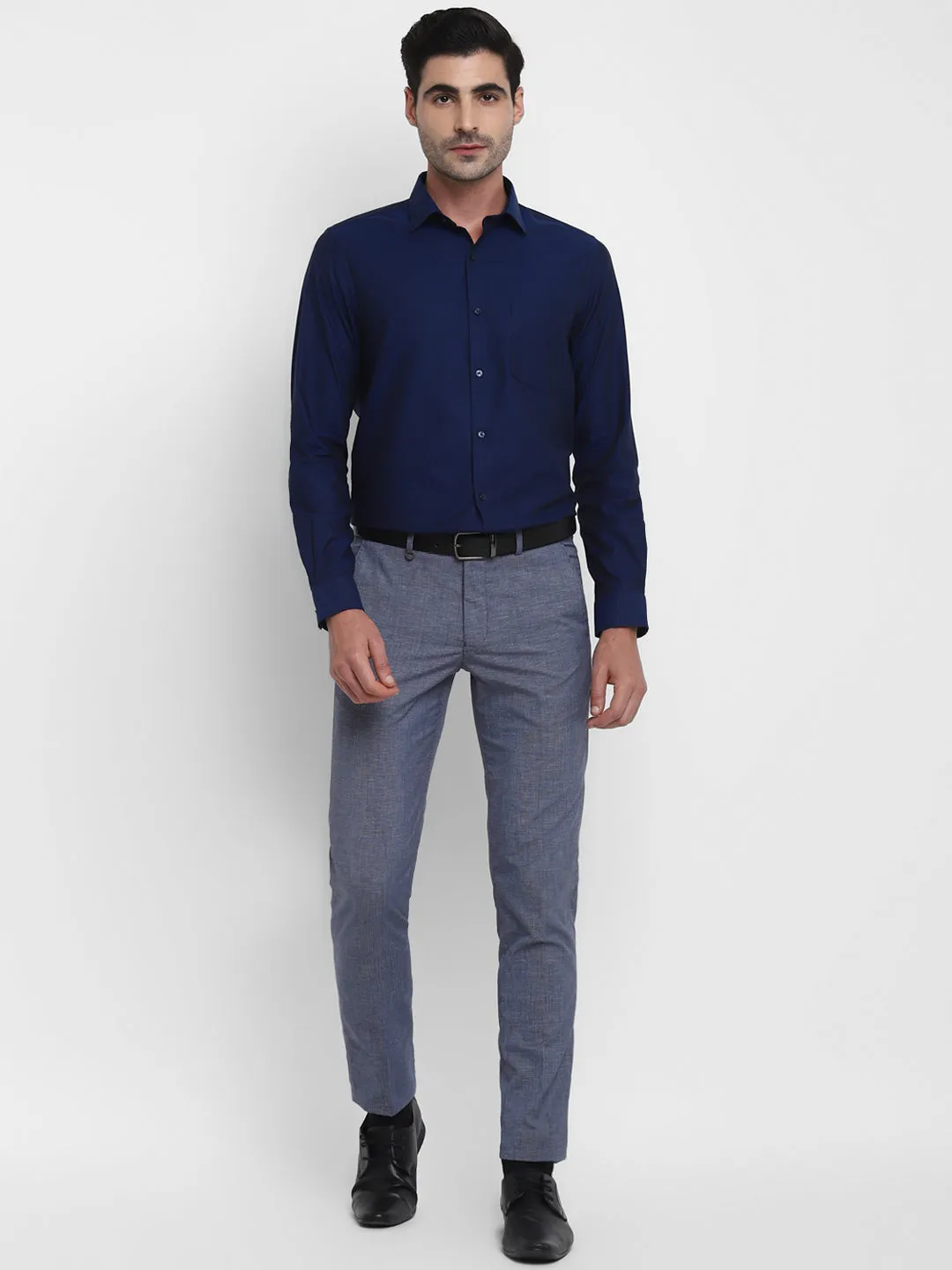 Blue Self Design Ultra Slim Fit Trouser