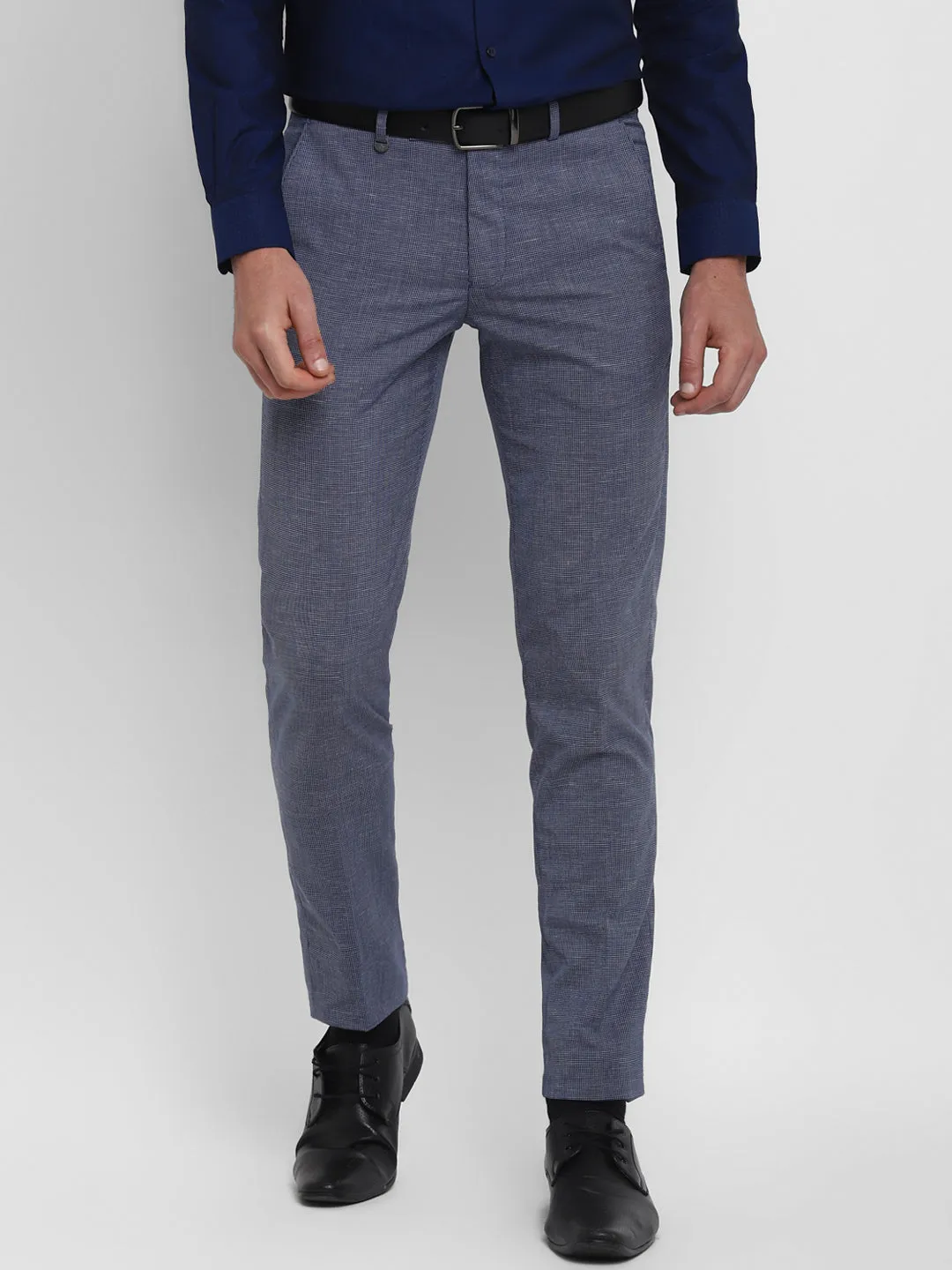 Blue Self Design Ultra Slim Fit Trouser