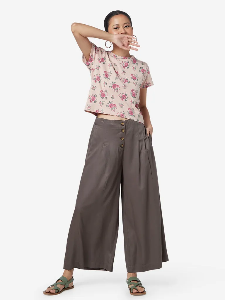 Peach Rose Print Crop Top from Bombay Paisley - Floral Summer Fashion