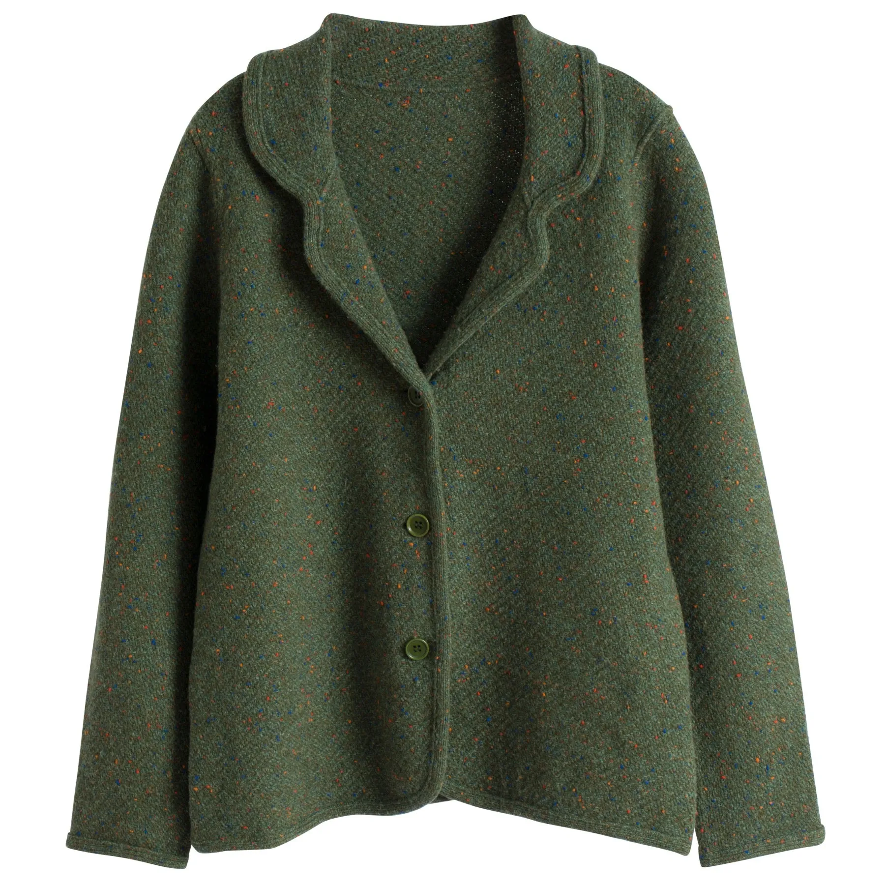 Chevron Tweed Knit Bias Bound Cloverleaf Cardigan