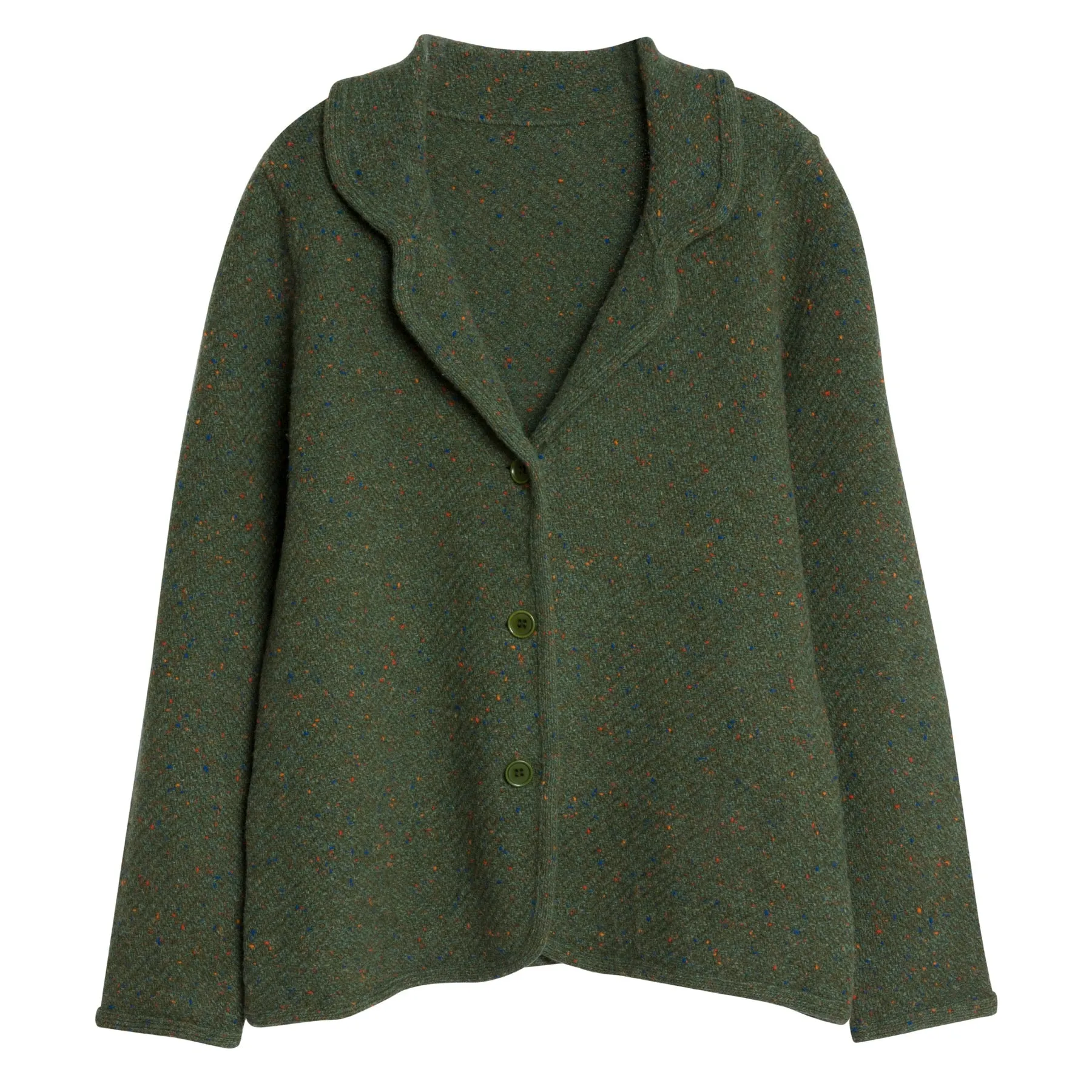 Chevron Tweed Knit Bias Bound Cloverleaf Cardigan