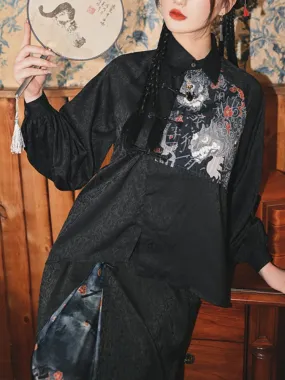 Chinese Vintage Style Frog Button Diagonal Placket Shirt