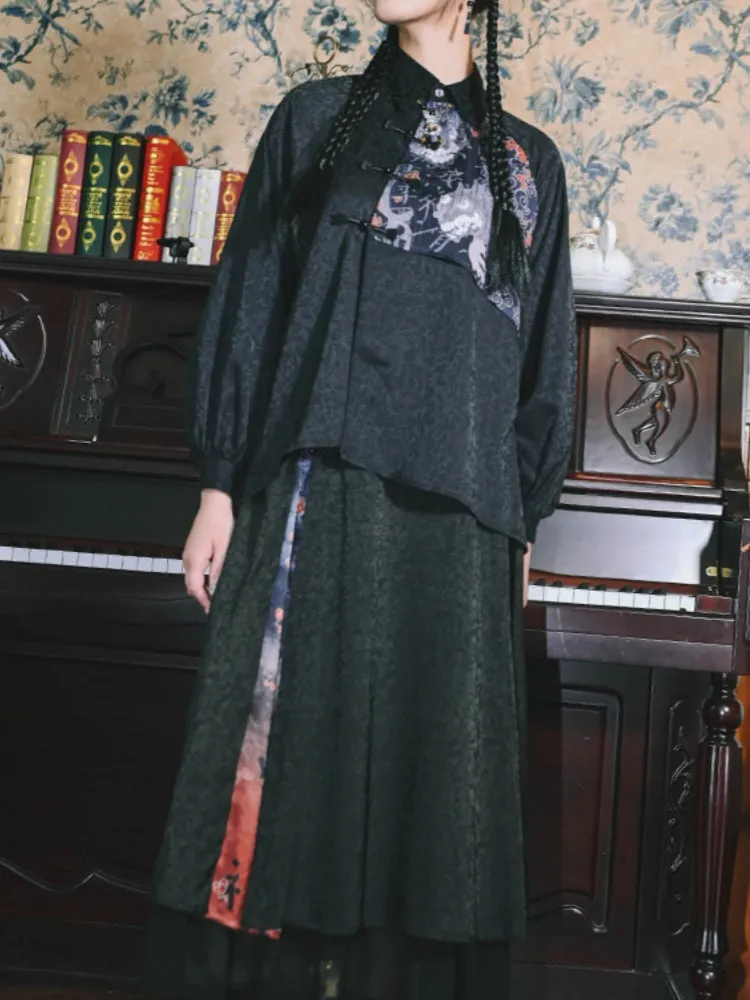 Chinese Vintage Style Frog Button Diagonal Placket Shirt