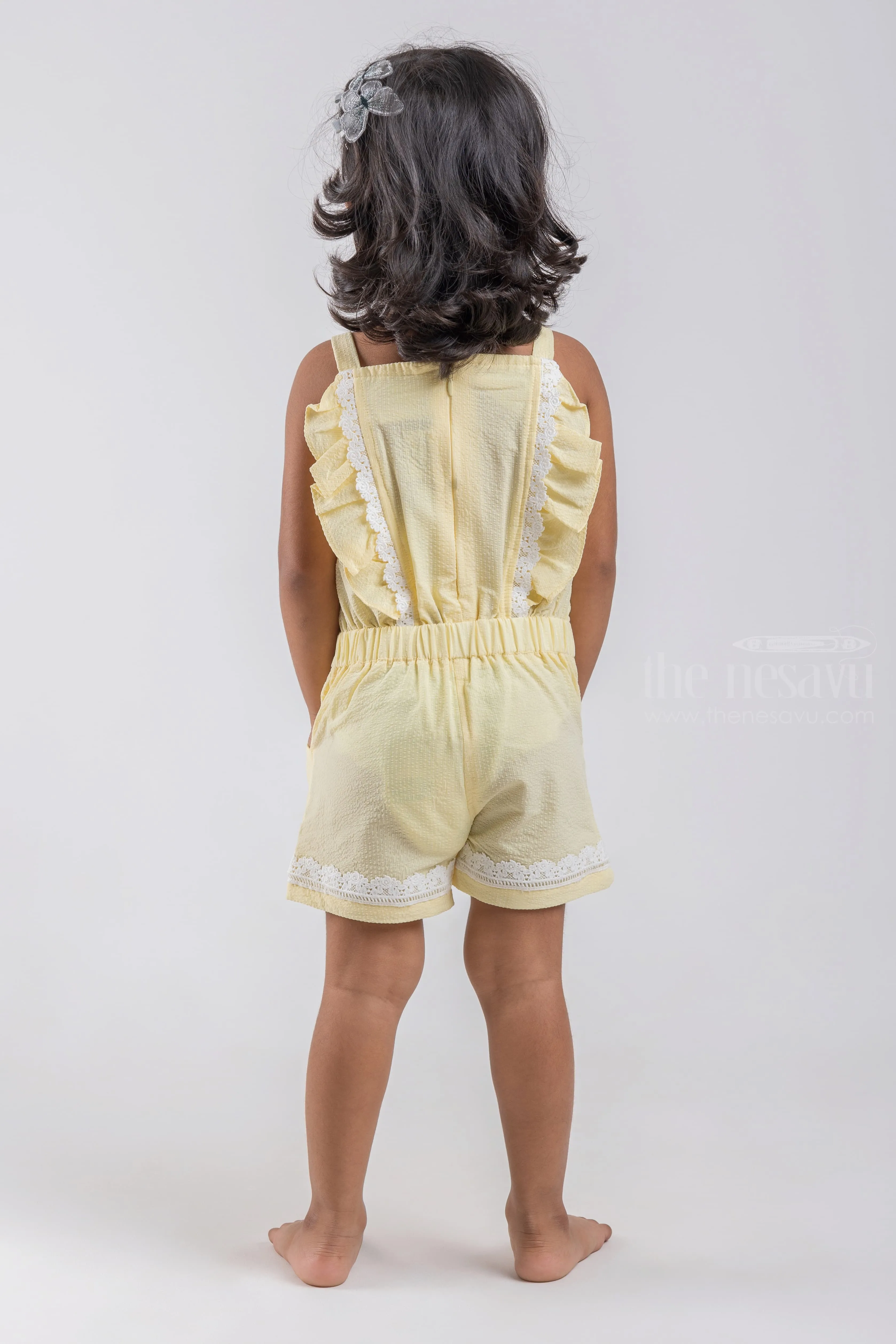 Cute Teddy Bear Printed Sleeveless Yellow Top and Blue Trouser Set for Baby Girls