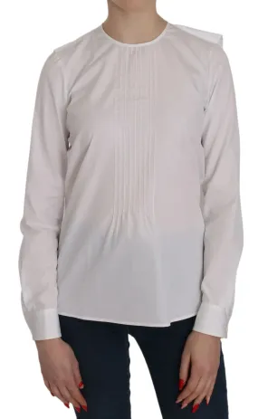 Elegant White Cotton Crew Neck Top
