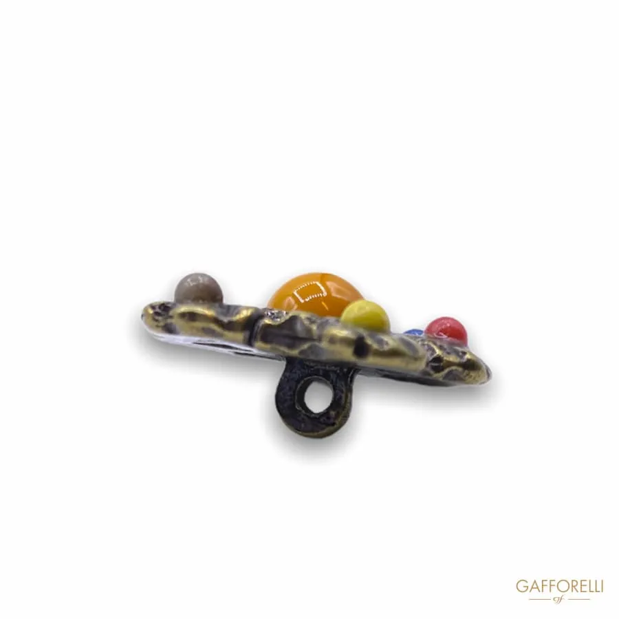 Ethnic Button in the Shape of a Flower with Colored Beads B161 - Gafforelli Srl