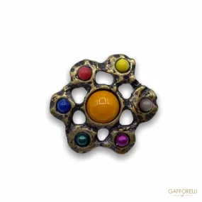 Ethnic Button in the Shape of a Flower with Colored Beads B161 - Gafforelli Srl