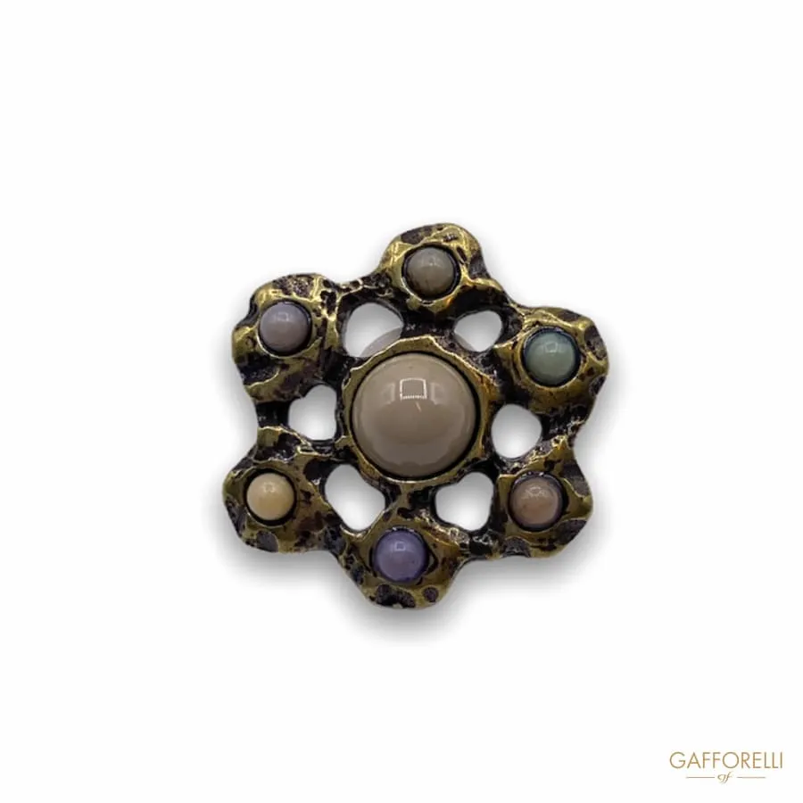 Ethnic Button in the Shape of a Flower with Colored Beads B161 - Gafforelli Srl
