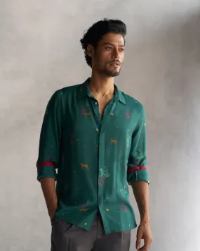 Green colour forest Cotton Shirt