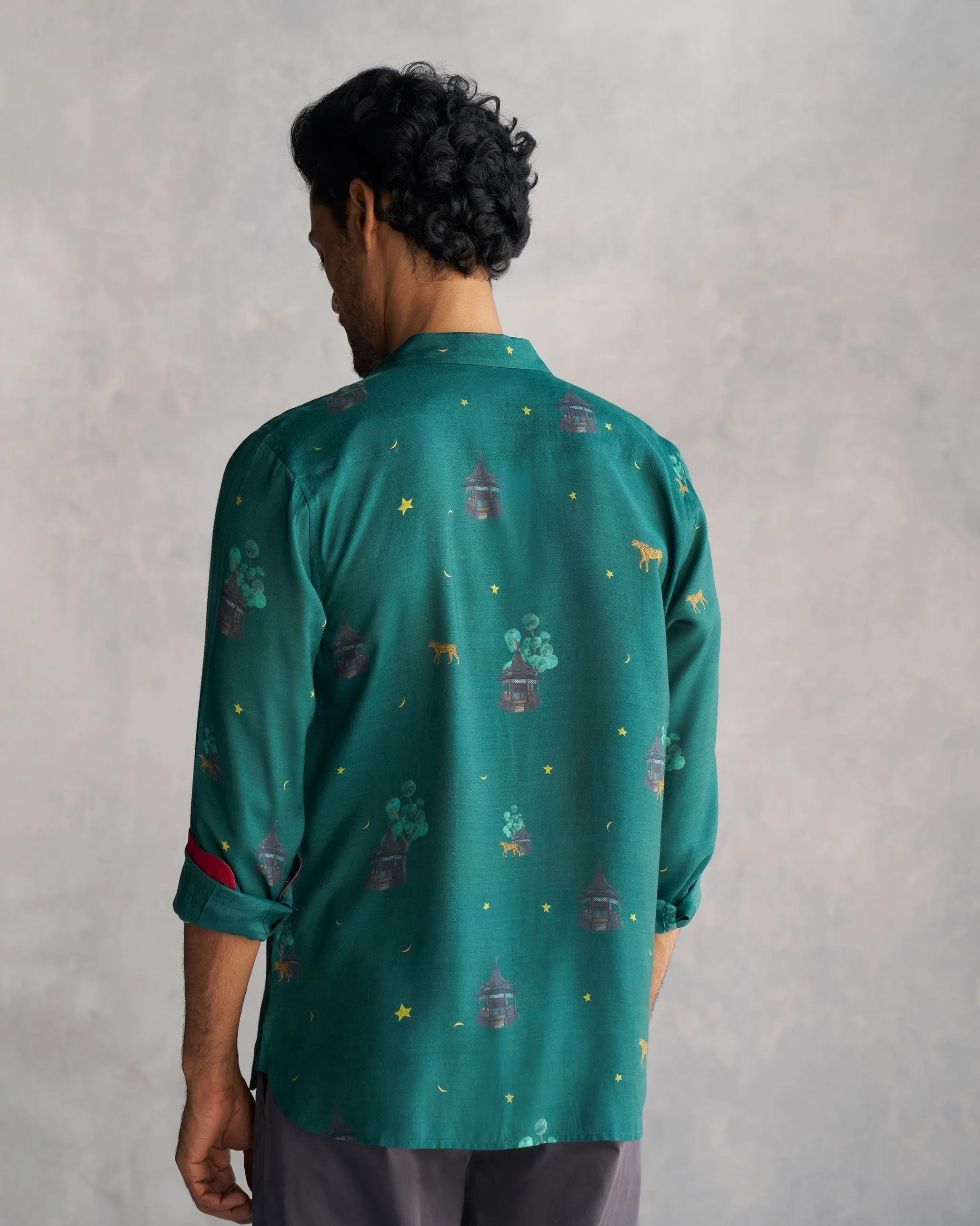 Green colour forest Cotton Shirt