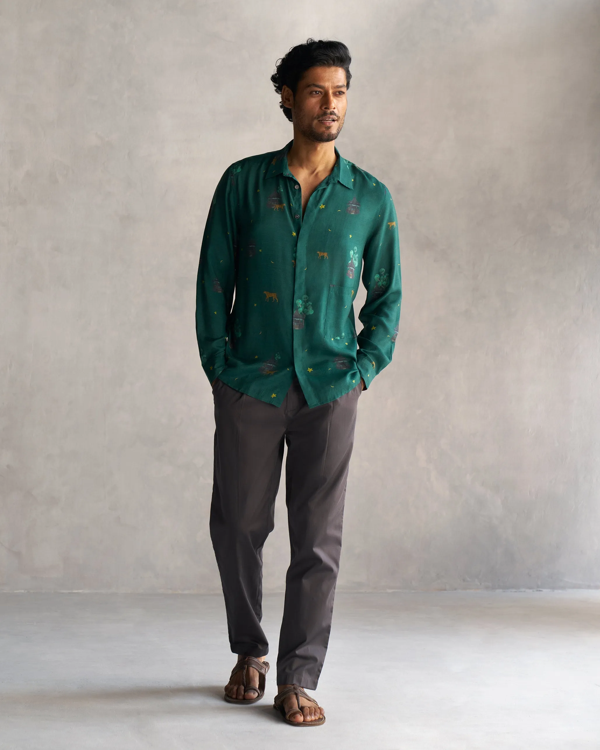 Green colour forest Cotton Shirt