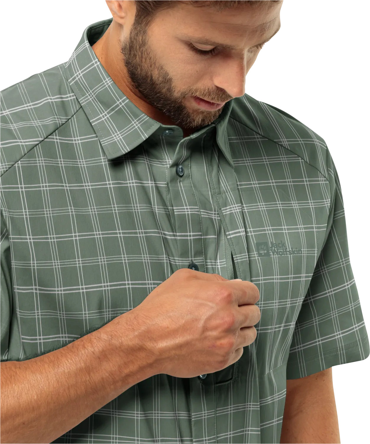 Jack Wolfskin Men&#x27;s Norbo Short Sleeve Shirt Hedge Green Checks | Buy Jack Wolfskin Men&#x27;s Norbo Short Sleeve Shirt Hedge Green Checks here | Outnorth