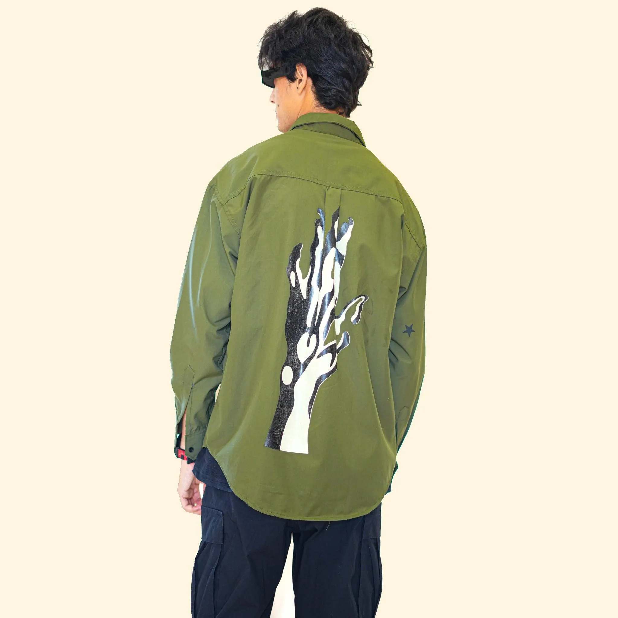 LOOPSTER Men's Olive Green Men Baggy Fit Shirt With Double Pockets