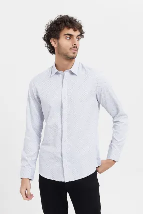 Men White Print Formal Shirt