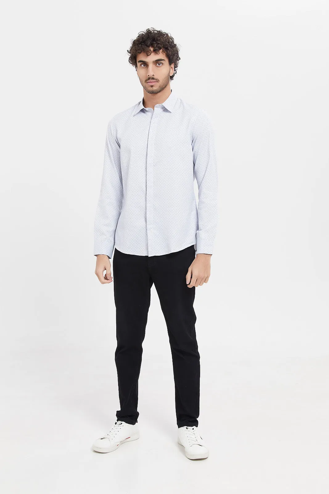 Men White Print Formal Shirt