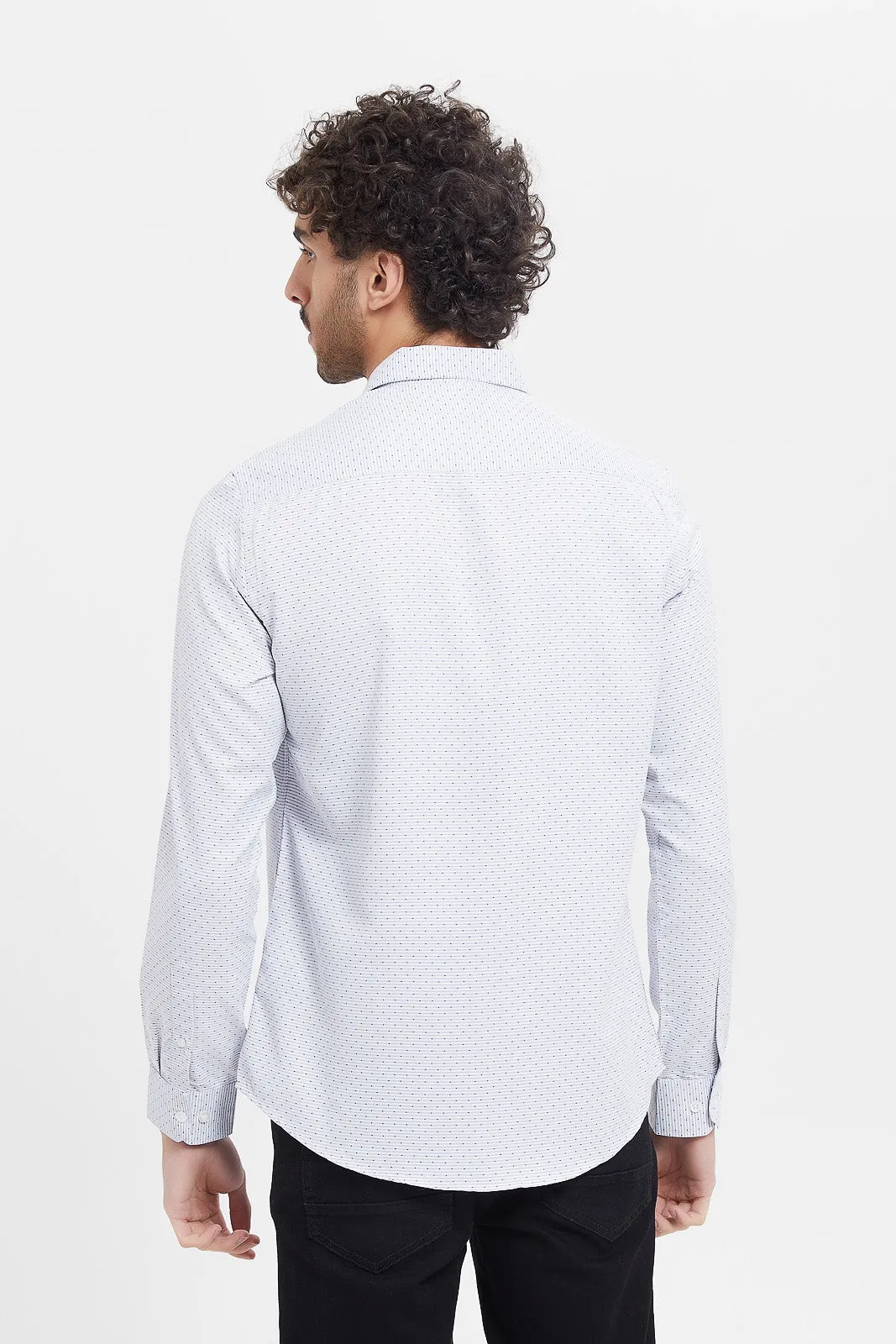 Men White Print Formal Shirt