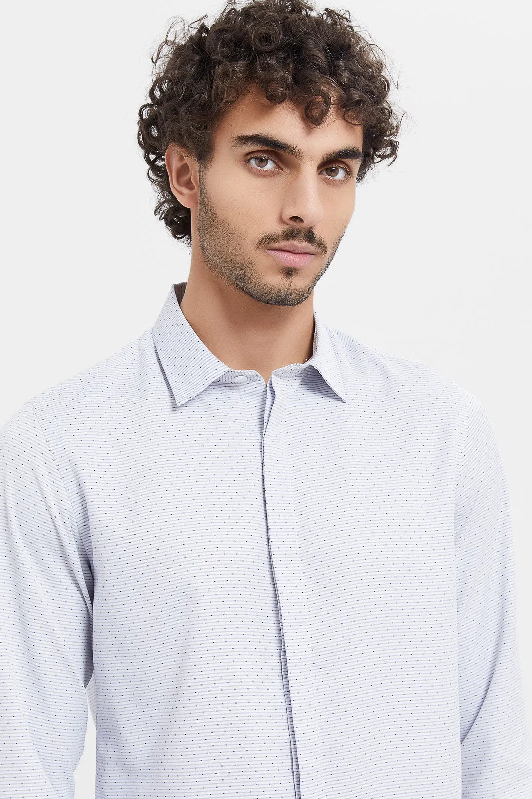 Men White Print Formal Shirt