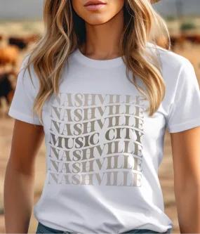 Nashville Repeat Music Vintage-Style Graphic Tee (White)