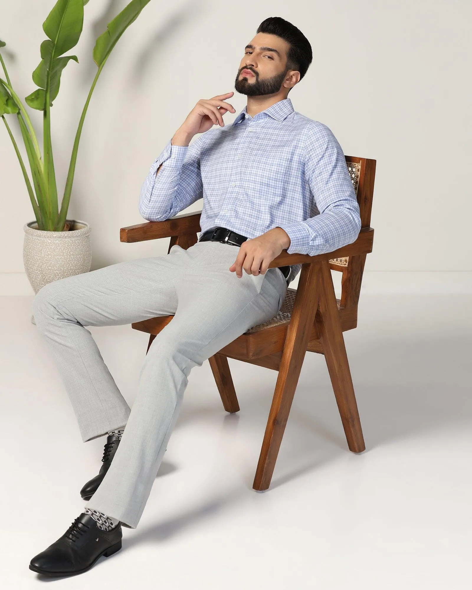 Non Iron Formal Blue Check Shirt - Blake